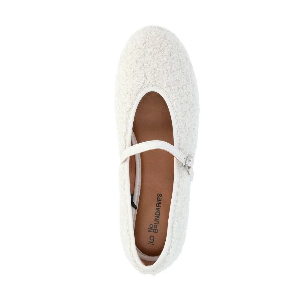 No Boundaries Mary Jane Flats Womens Faux Shearling White Size‎ 11